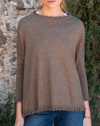 Mersea Catalina Cotton Ruffle Sweater in Taupe