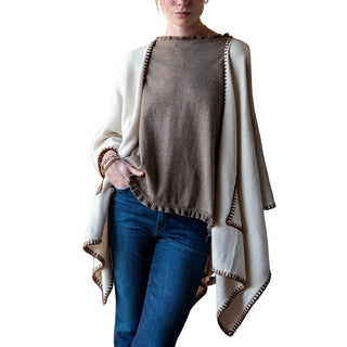 Mersea Whipstitch Travel Wrap in Cream/Bronze