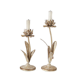 Metal Flower Taper Holder Assorted gold white distress iron