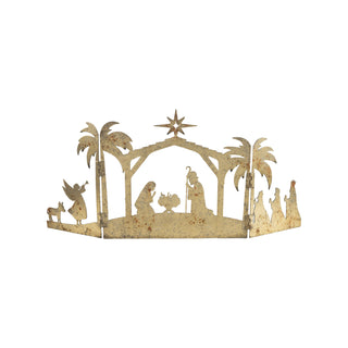 Metal Folding Mantle Nativity Scene in Distressed Gold Christmas