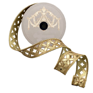 Metallic Floral Gold Ribbon Sold by the Foot