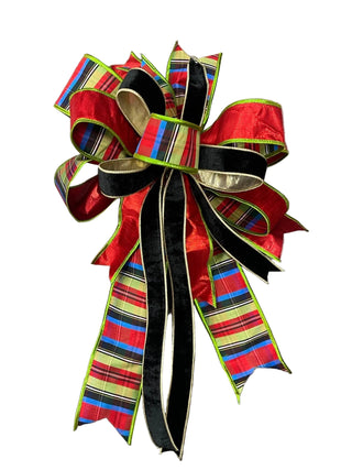 Metallic Red/Green/Blue Stripe with Black Velvet Bow Nutcracker Christmas