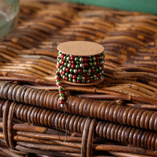 Metallic Red, Green & Silver Mini Bead Garland 72"  vintage traditional matte shiny