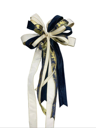 Midnight Blue, Gold & Ivory Velvet Bow navy Christmas tree burnished gold  