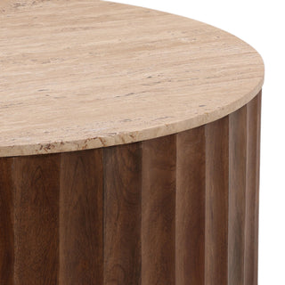 Milburn Coffee Table travertine beige medium brown scallop round