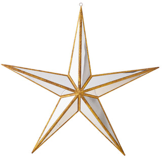 A gold-colored mirrored star-shaped ornament with a reflective surface, designed for Christmas trees or holiday decorations.