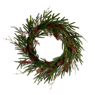 Mixed Austrian Real Touch Pine Wreath 24" greenery berries pinecone