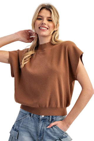 Mock Neck Short Sleeve Top in Coco