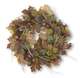 Multi Color Fall Wreath w/Twigs Pods Berries & Pinecones realistic maple leaves