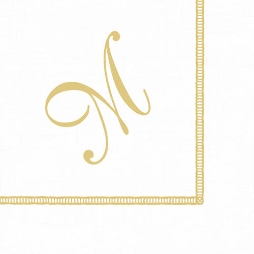 Cocktail Napkin with Hemstitch and Script Initial M