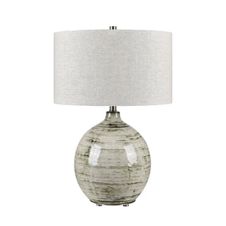 Nathaniel Table Lamp grey rounded linen barrel shade