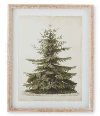 Natural Carved Wood Framed Pine Tree Print Assorted