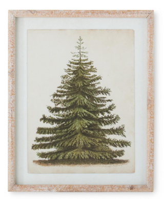 Natural Carved Wood Framed Pine Tree Print Assorted