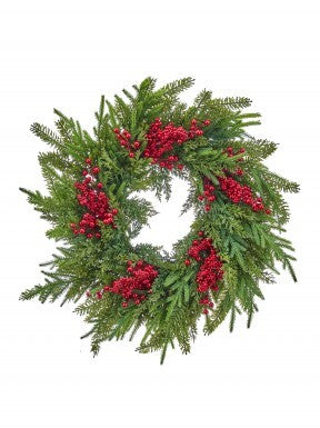 Natural Touch Wreath with Red Berries 24"