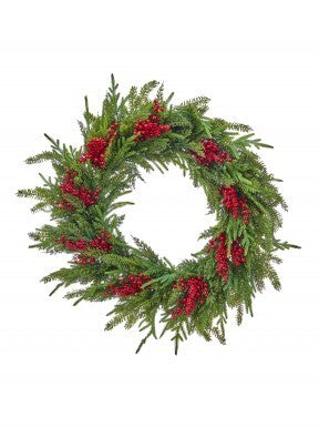Natural Touch Wreath with Red Berries 32"