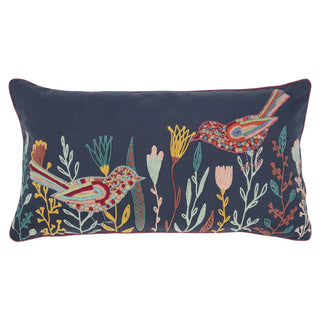 Navy Bird Garden Down Alternative Filled Pillow flower flowers blue red pink yellow teal floral