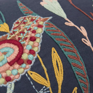 Navy Bird Garden Down Alternative Filled Pillow flower floral blue red yellow green teal