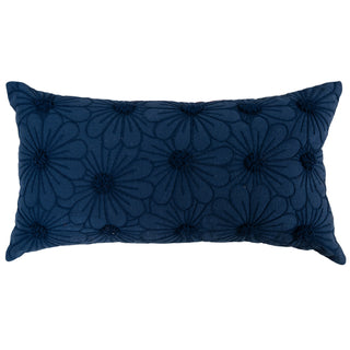 Navy Floral Embroidered Down Alternative Filled Pillow flower daisy