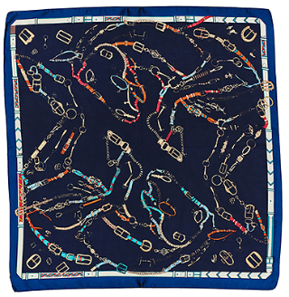 Navy Horse Printed Silky Scarf