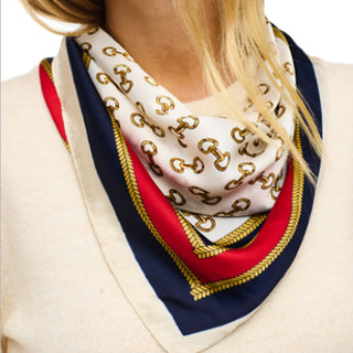 Navy Multi Color Horse Bit Print Silky Bandana

