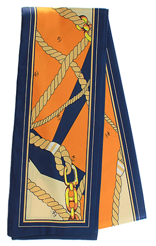 Navy & Orange Cord and Anchor Print Narrow Scarf