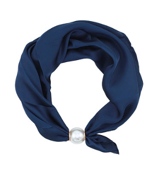 Navy Scarf Necklace with Pearl Magnet