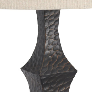 Nix Table Lamp black bronze hammer beige linen barrel drum