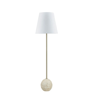 Nola Floor Lamp round cream resin base distressed beige white shade gold stem