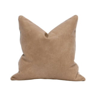 Not So Basic 22" Essential Pillow in Invanhoe Toast with French Linen Piping beige vegan leather 