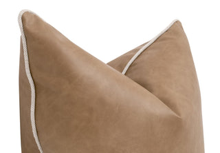 Not So Basic 22" Essential Pillow in Invanhoe Toast with French Linen Piping vegan leather beige light brown camel