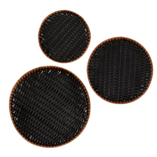 Novalie Trays Assorted rattan three sizes black and caramel