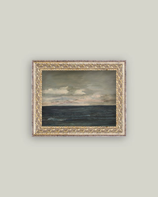 Ocean View Framed Antique Art 10" x 8" water sky blue gold