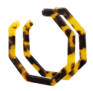 Octagon Tortoise Acrylic Open Hoop Earrings