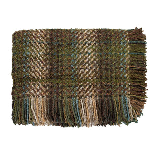 Ombre Throw in Bark fringe green turquoise blue cream ivory brown
