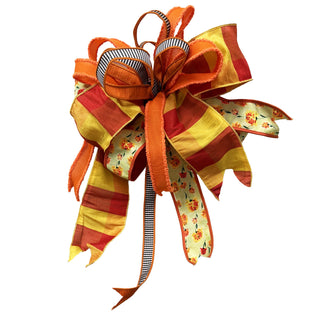 Orange Floral & Check Bow
