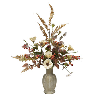 Orange Berries in Ribbed Gold Vase Arrangement
