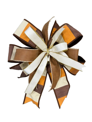 Orange Cream & Brown Color Block Bow with Camel Faux Leather