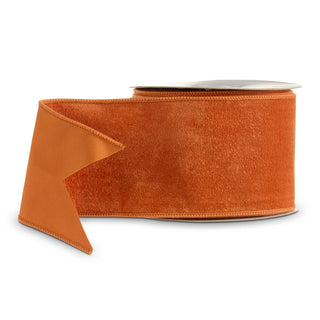 Orange Velvet Wired Ribbon with 4" - SOLD BY THE FOOT