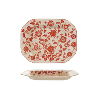 Orange & White Stoneware Botanical Tray