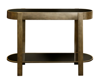 Oval Metal Console Table with Black Glass