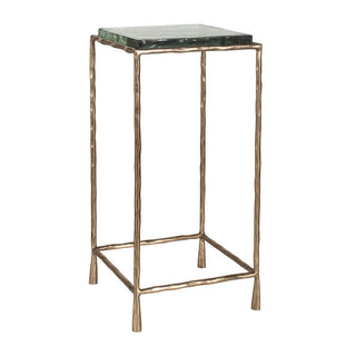 Ovard Accent Table hammered antique gold iron glass top