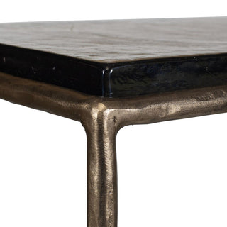 Ovard Console Table recycled cast glass top brass antique metal frame hammered gold