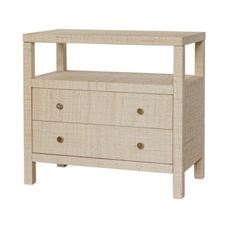 Paloma 2 Drawer Raffia Wrapped Night Stand with Shelf bayur wood open shelf