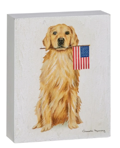 Patriotic Pup Wood Block, Assorted flag golden retriever