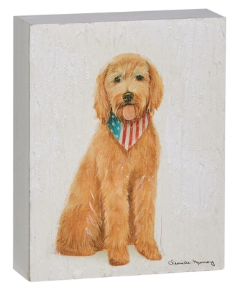 Patriotic Pup Wood Block, Assorted flag golden doodle