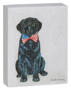 Patriotic Pup Wood Block, Assorted flag black lab