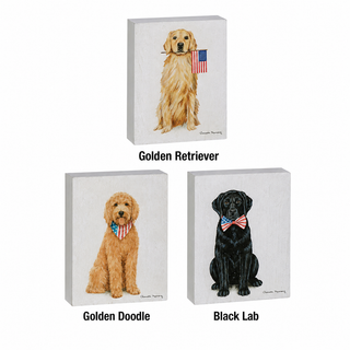 patriotic pups dog block photo golden retriever golden doodle black lab