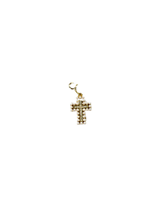 Pearls Around Crystals Cross Clip Charm