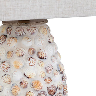 Pebble Cove Table Lamp  shell rectangle linen shade rectangular resin white brown