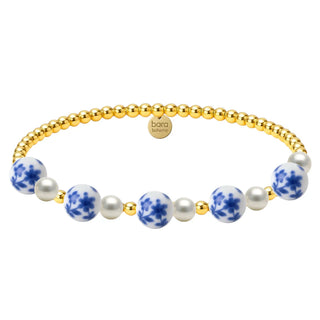 Bara Boheme Peony 14k Gold Filled Beaded Bracelet with Blue Porcelain